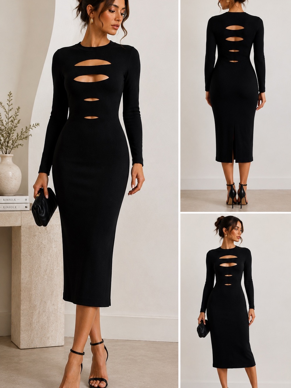Narciso Rodriguez Black Cutout Knit Midi Dress Size 38
